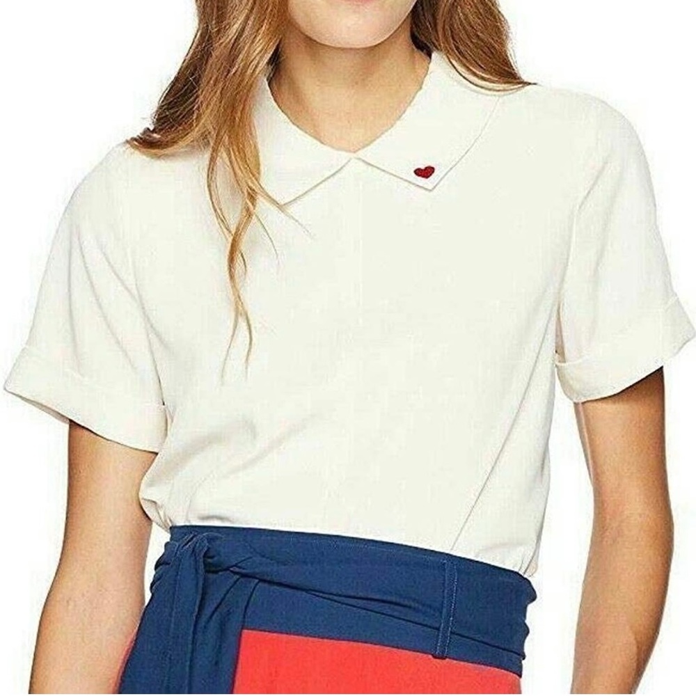 Dear Drew by Drew Barrymore Women's Madison Ave Short Sleeve Blouse LARGE